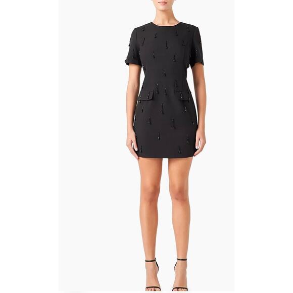 Anthropologie Endless Rose Women' Premium  Black Short Sleeve Beaded Min… - Picture 1 of 13